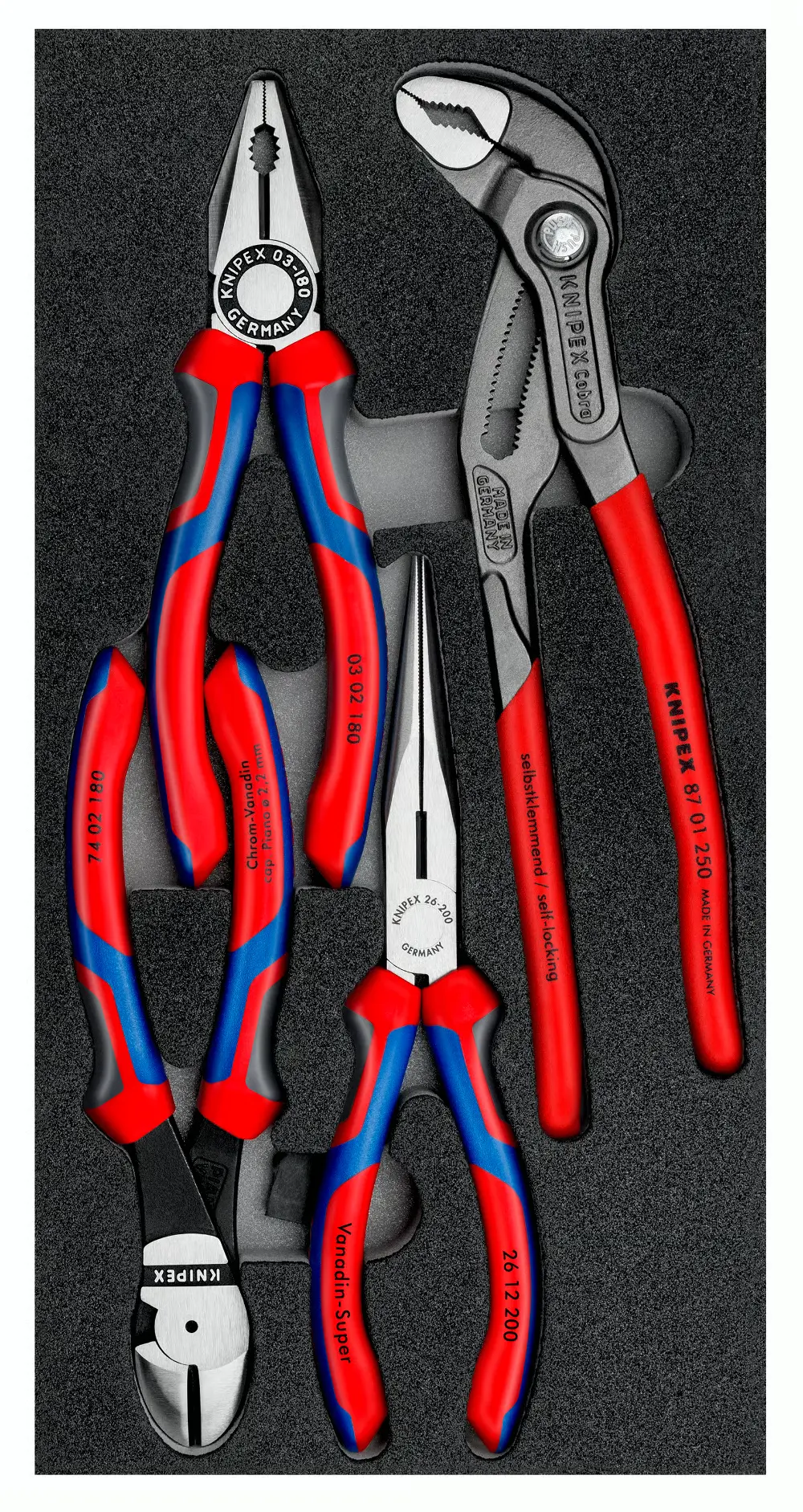 KNIPEX 002001V15 sada klieští v penovej výplni Sada klieští KNIPEX v penovej výplni 4 kusy