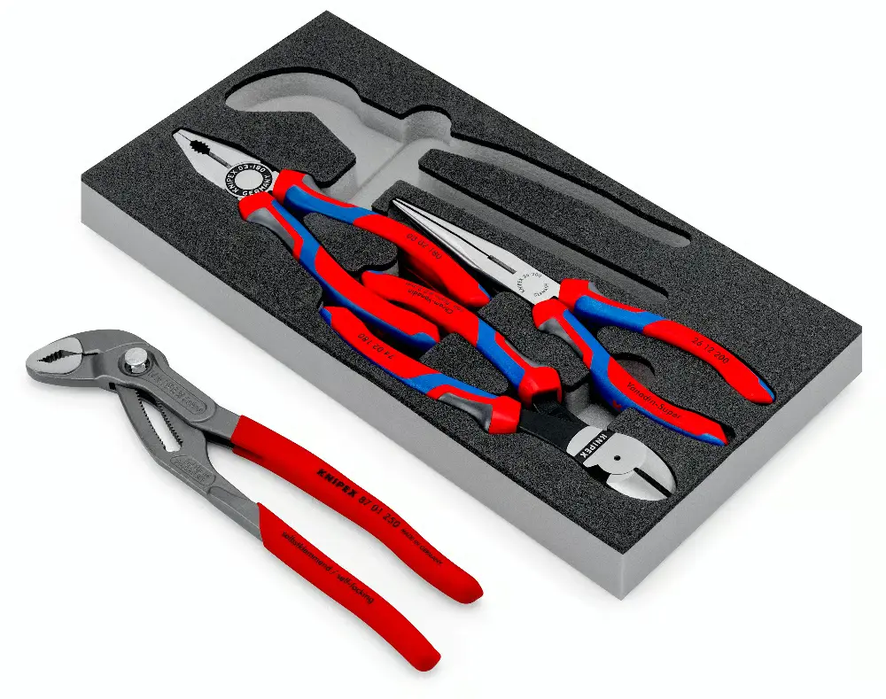 Penová vložka pre kliešte KNIPEX Detail penovej výplne so sadou klieští KNIPEX