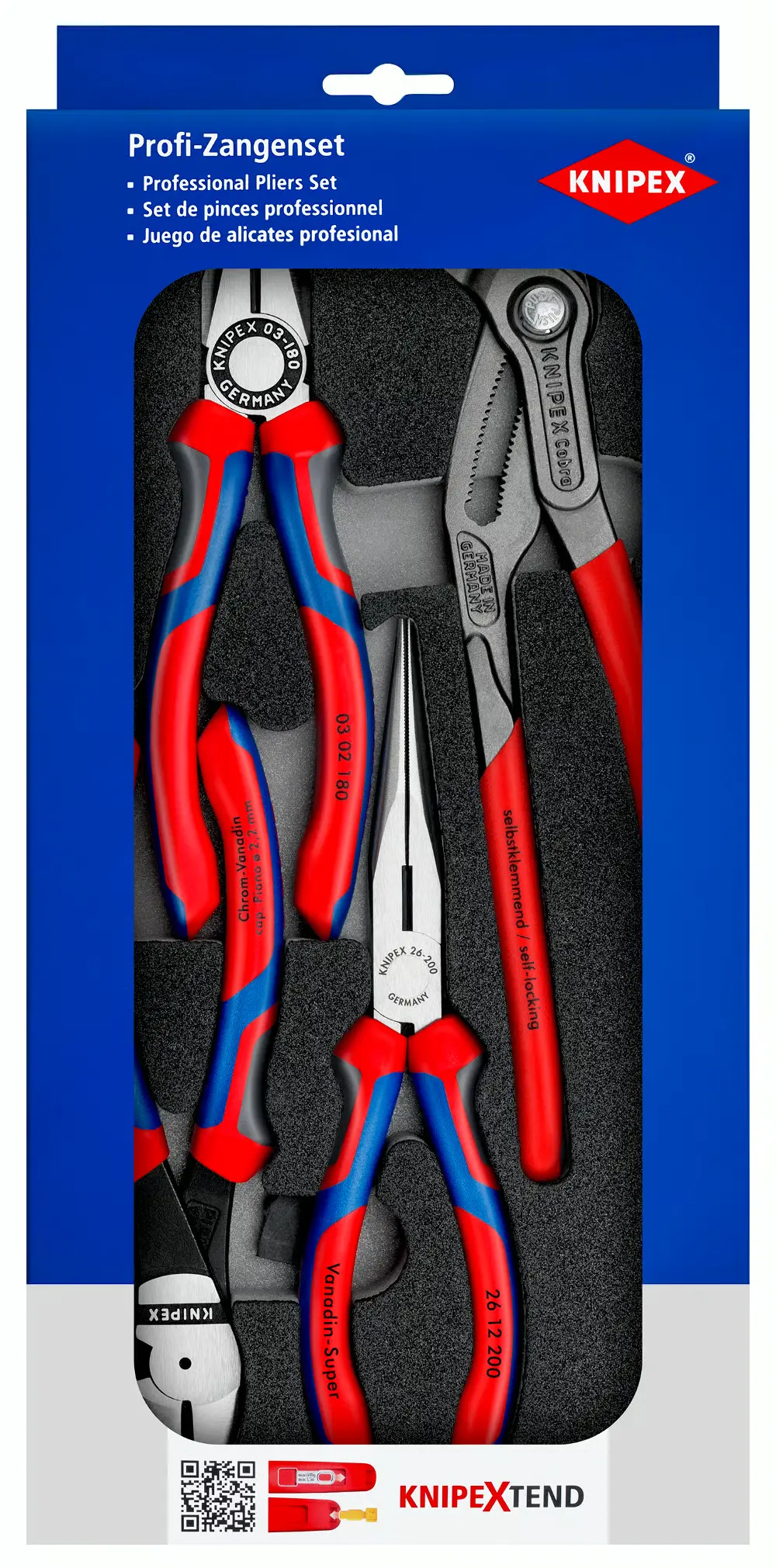 KNIPEX 002001V15 penová výplň so 4 kliešťami Sada klieští KNIPEX v penovej vložke