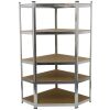Rohový policový regál STANDARD, 5 políc - 900 x 900 x 1800 mm - AH3002