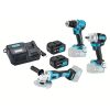 Aku vŕtačka, ráz.uťahovák, uhl.brúska, 2 batérie + nabíjačka - HA265190