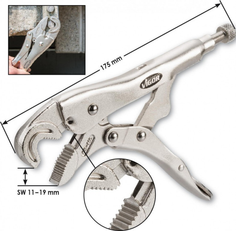 E-shop Čeľusťové škrípacie kliešte (11-19 mm), 175 mm dlhé - V3738