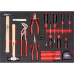 Sada klieští, kladív a sekáčov v penovej výplni do vozíka s náradím - V5055