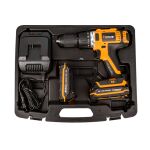 Aku vŕtačka s príslušenstvom bezpečne uložená v plastovom kufri – HTP800105
