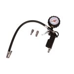 Hustilka pneumatík s manometrom, hadicou a niekoľkými konektormi, rýchlospojka 1/4