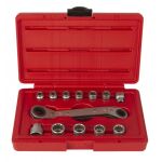 Obojstranný račňový kľúč s nástavcami v kufri, 13 dielov - H0002