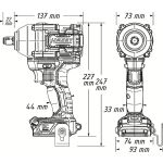 Technický výkres aku rázového uťahováka Hazet s podrobnými rozmermi - HA265039