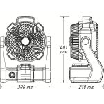 Technický výkres ventilátora Hazet s rozmermi a čelným aj bočným pohľadom - HA264995