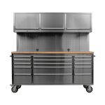 Dielenský vozík AHProfi s nerezovou konštrukciou, drevenou pracovnou doskou a 15 zásuvkami - AH7218