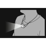 Ilustrácia použitia čelovky PETZL Bindi nosené okolo krku s osvetlením vpred - E102AA00