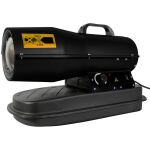 Bočný pohľad na naftový ohrievač Güde GD 20 TI s termostatom a varovným štítkom - GU8515