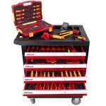 Izolované náradie pre elektrikárov v 4 výplniach dielenského vozíka - H14019VDE