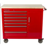 Pojazdná skrinka s naradím 7 zásuviek, drevená pracvoná doska - TBR-L4407E-X