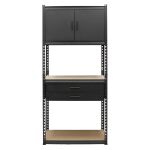 Kovový policový regál s dvojicou zásuviek a skrinkou - AH034F