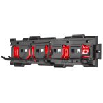 Bočný pohľad na závesný systém na záhradné nástroje s viaceri úchytmi a hákmi - MW7400