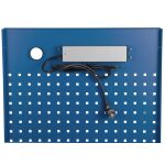 Zadná strana modrej dierovanej dosky PROFI s integrovanou elektrickou zásuvkou a 2m dlhým prívodným káblom, AHProfi MWGB1324K