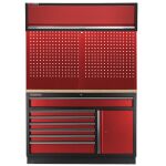 Dielenská zostava nábytku PROFI v červenej farbe s drevenou pracovnou doskou a dierovanou doskou - RTGC1371RBAL1