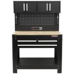 Čierný ponk s drevenou doskou - TSA4524G