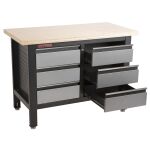 Dielenský stôl s drevenou pracovnou doskou, 6 zásuviek - TSK5406-LS