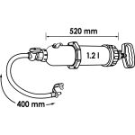 Technický nákres plničky s rozmermi 520 mm a hadicou 400 mm – V4368