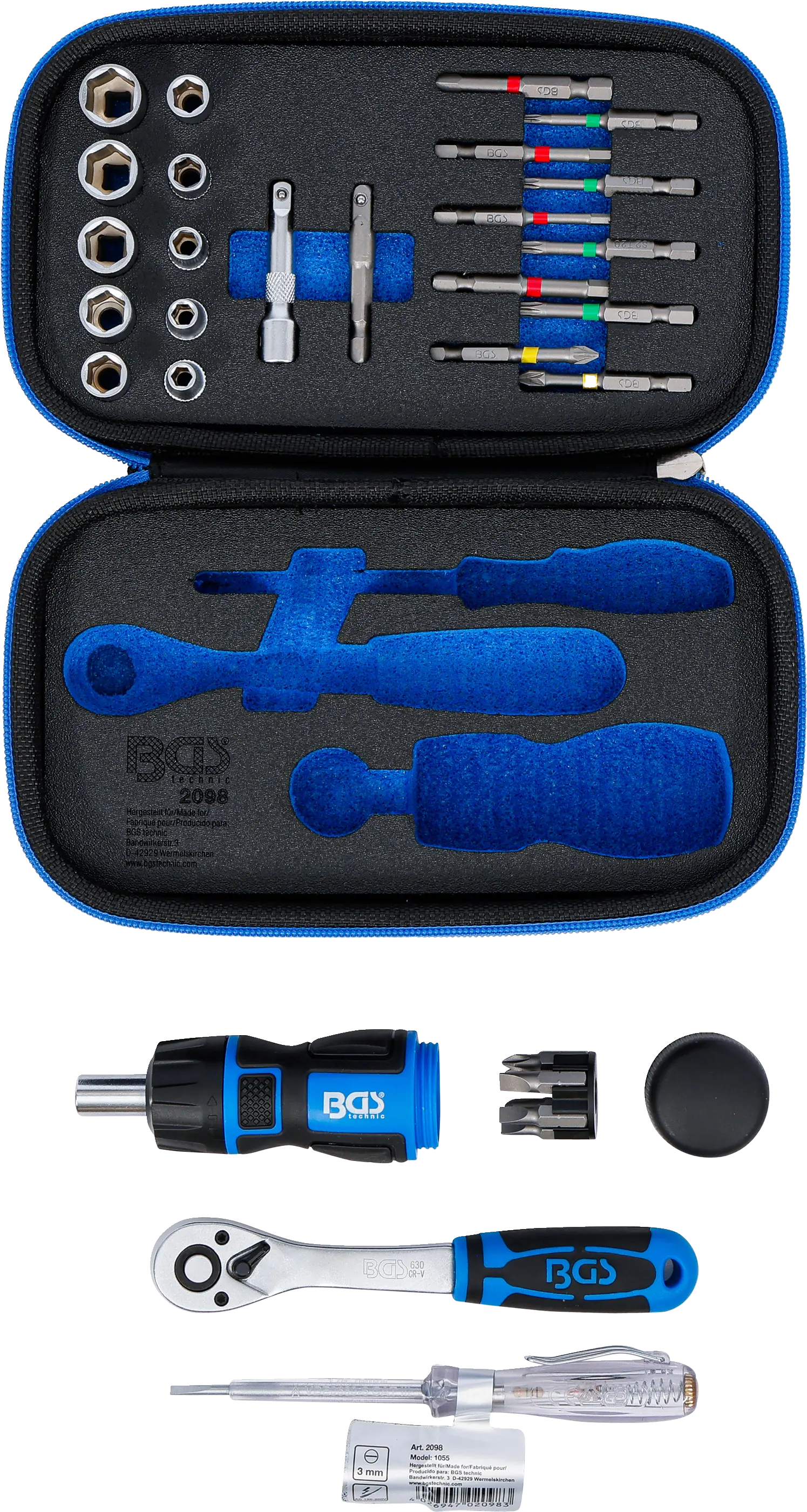 Obsah gola sady BGS - B2098 Obsah gola sady s nástrčnými hlavicami a bitmi BGS - B2098