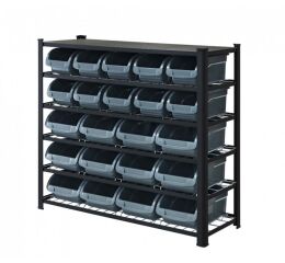 Kovový policový regál s plastovými boxami 22 ks, 6 políc - SBRHD2250