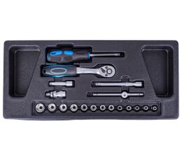 Gola sada 1/4" vo výplni do dielenského vozíka, 19 dielov - VV019GS01