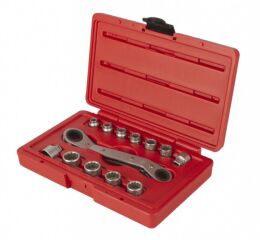 Obojstranný račňový kľúč s nástavcami, 13 dielov - H0002