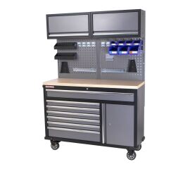 Mobilný pracovný stôl s dierovanou doskou a hornými skrinkami - AH1371A