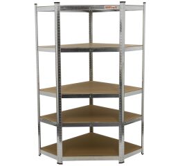 Rohový policový regál STANDARD, 5 políc - 900 x 900 x 1800 mm - AH3002