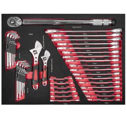 Sada očkoplochých kľúčov v penovej výplni + momentový kľúč 1/2", 44 ks