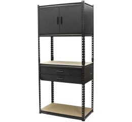 Policový regál MASTER + horná skrinka a 2 zásuvky, 815 x 465 x 1825 mm