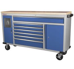 Pojazdný pracovný stôl, 7 zásuviek, modrý - MTGC1372