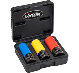 Kované nástrčné kľúče na kolesá, 1/2" 17-21mm, 3 ks, Vigor - V2522-BE