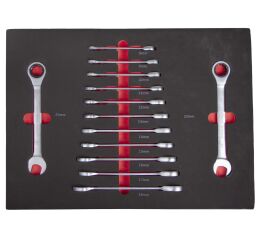 Sada račňových očkoplochých kľúčov vo výplni do dielenského vozíka, 13 dielov - VV013RK01