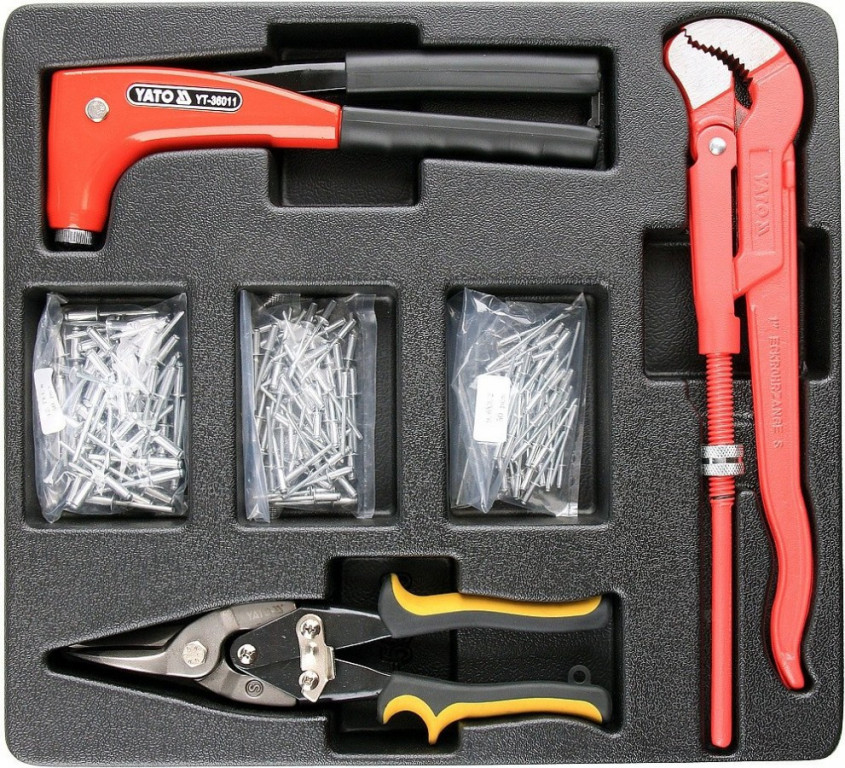 E-shop Vložka do zásuvky - kliešte nitovacie, 3x sada nitov, nožnice na plech, hasák 330mm - YT-55478