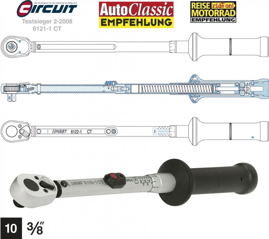 E-shop Momentový klíč 6111-1CT - 3/8": kroutící moment 20 - 120 Nm, délka 389 mm, stupnice 1,0 Nm - HA025077