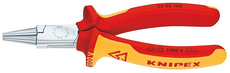 E-shop Rovné guľaté kliešte, 160 mm KNIPEX VDE, chrómované - 2206160
