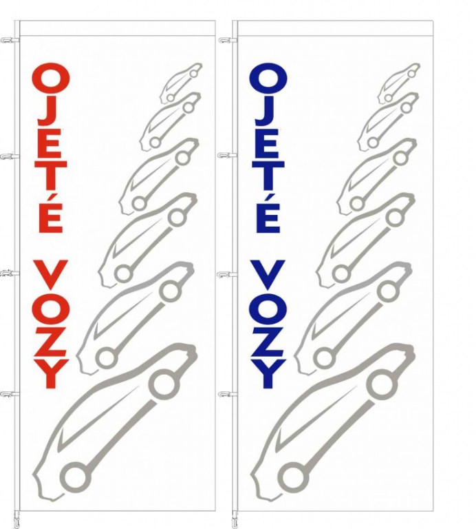 E-shop Vlajka OJETÉ VOZY - bílá, modrý nápis - 125210050M