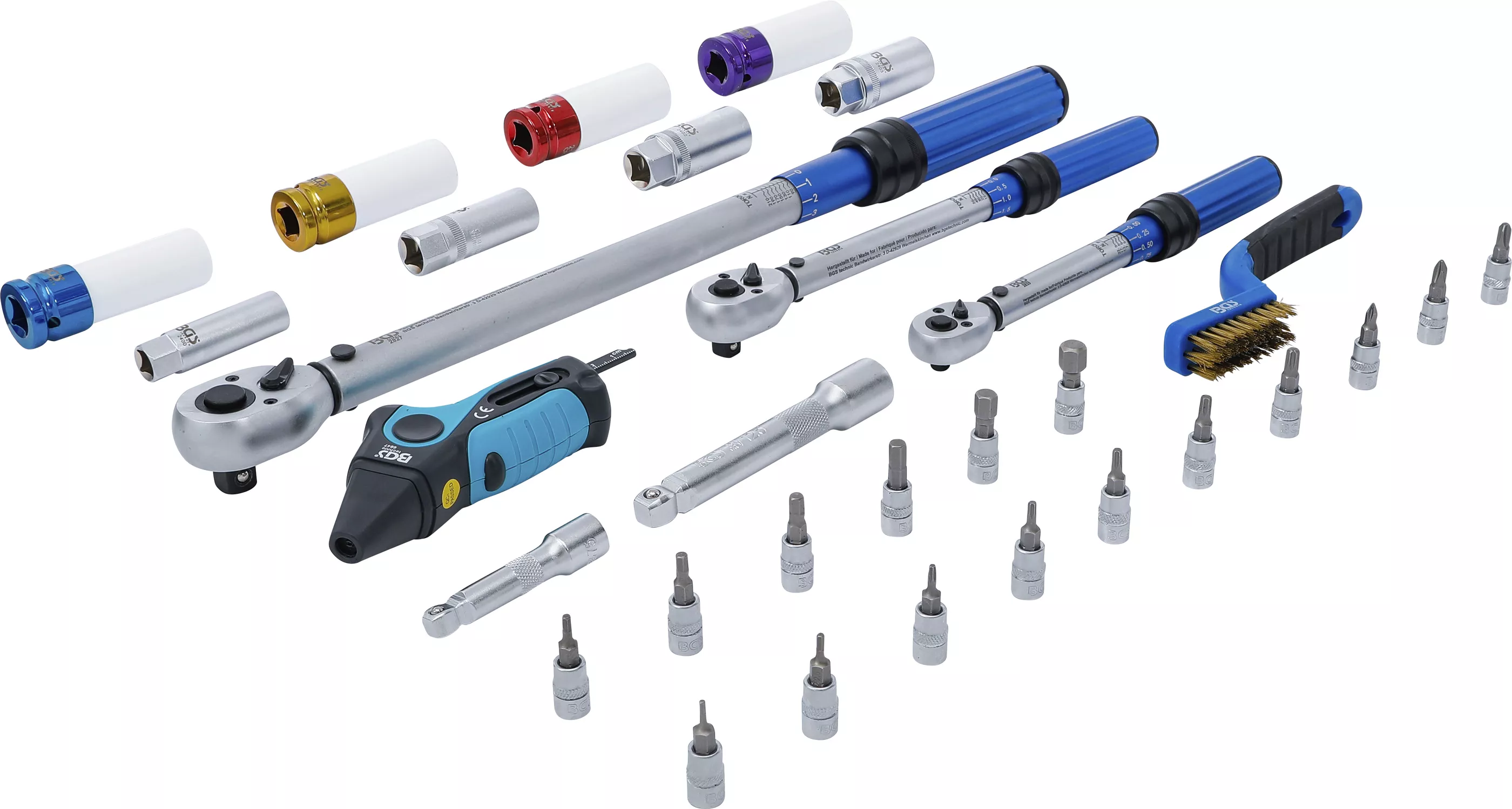 Obsah 31-dielnej sady momentových kľúčov BGS 74305 Obsah 31-dielnej sady momentových kľúčov BGS 74305