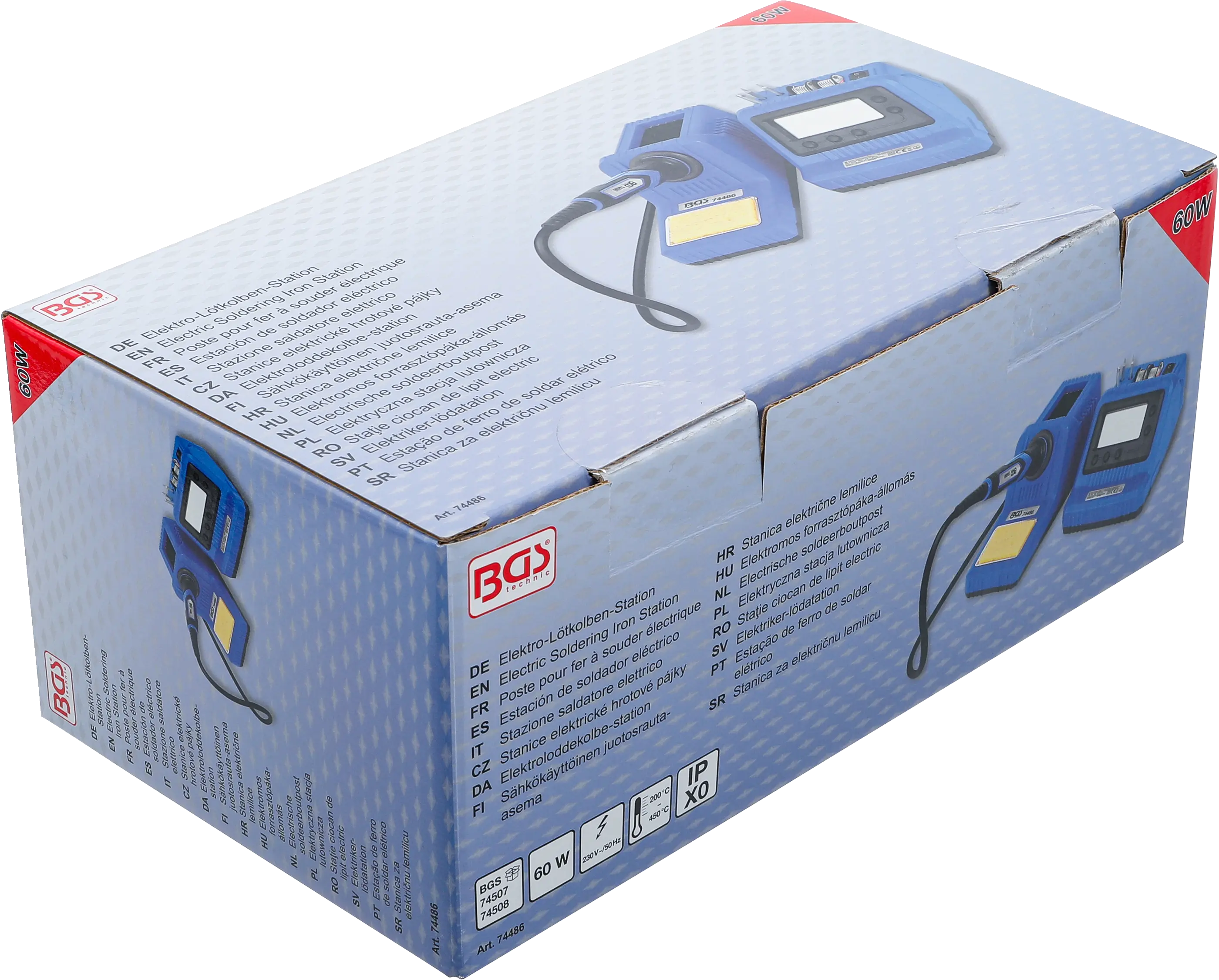Balenie digitálnej spájkovacej stanice 60 W s hrotovou spájkovačkou, BGS - B74486 Krabica digitálnej spájkovacej stanice BGS 60 W