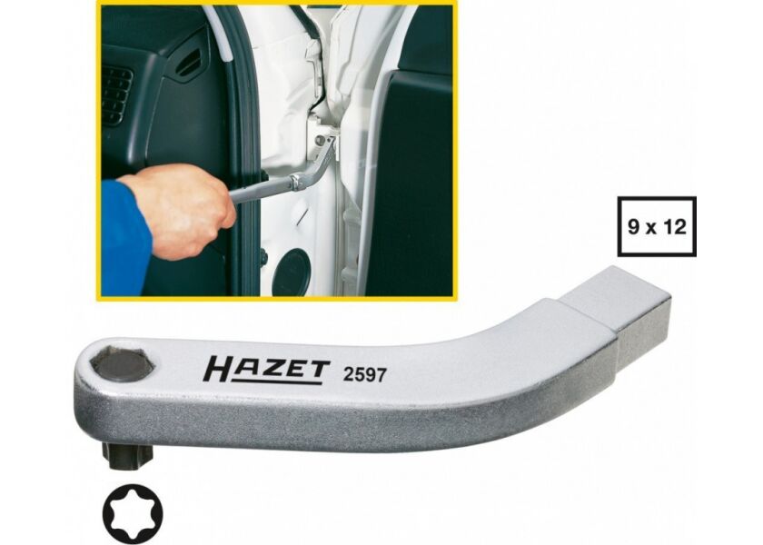 Nástrčný kľúč pre dverné závesy, zahnutý držiak bitov 2597 Hazet - HA017379