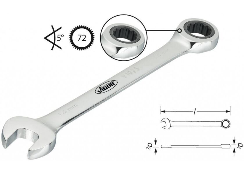 Račňový očkoplochý kľúč SW 12 mm, dlhé prevedenie VIGOR - V1022