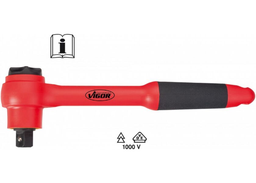 Přepínací ráčna VDE, pohon vnější čtyřhran 12,5 = 1/2”, délka: 255 mm VIGOR - V3342