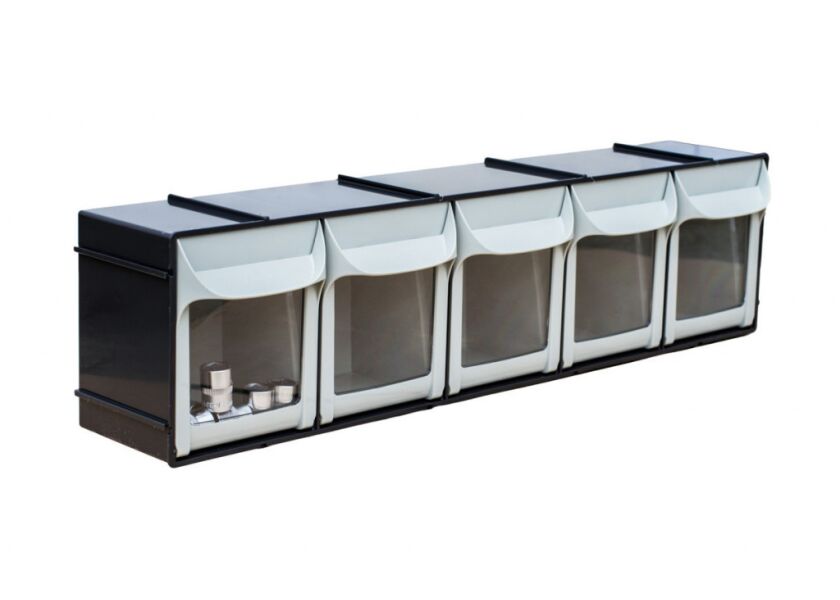 Organizér s piatimi výklopnými zásuvkami pre skrutky a drobný spojovací materiál - FO-605