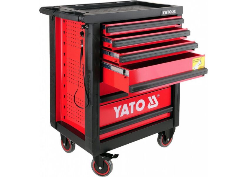 Dielenský vozík na náradie, pojazdná, 6 zásuviek, červená - YT-0902