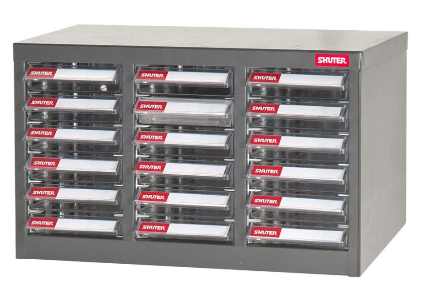 Galvanizovaný kovový organizér na dielenský materiál a diely s 18 zásuvkami A6-318P