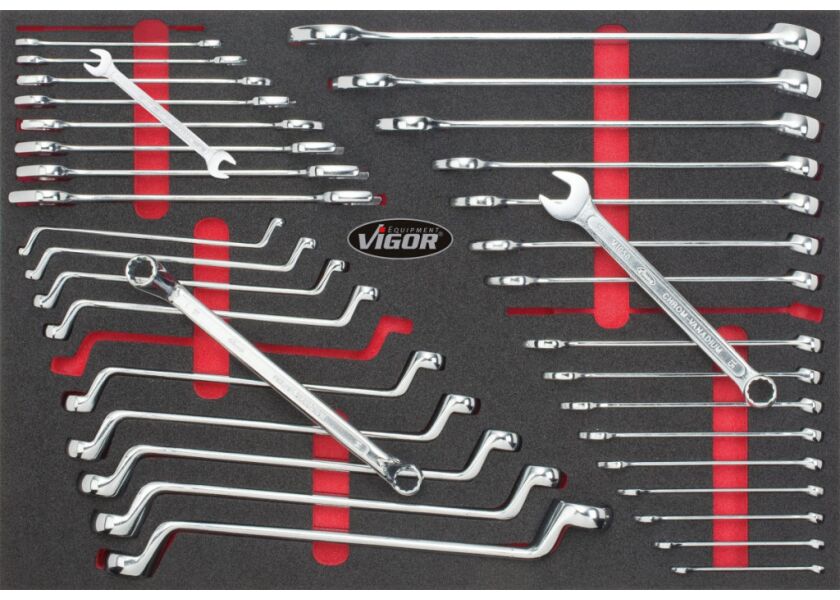 Sada dvojitý očkový klíčů, dvojitých plochých klíčů, očko-plochých klíčů, 36 dílná v 2K pěnové vložce (1/1 VIGOR 1000) - V2008