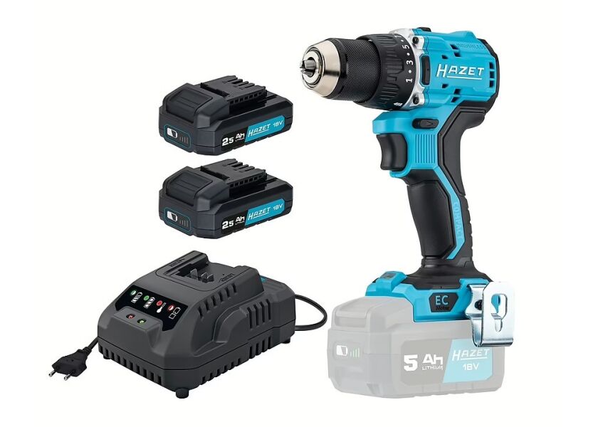 Aku vŕtačka s 2 Akumulátormi 18V 5 Ah + rýchlonabíjačka, Hazet 9530-1/4 - HA265213