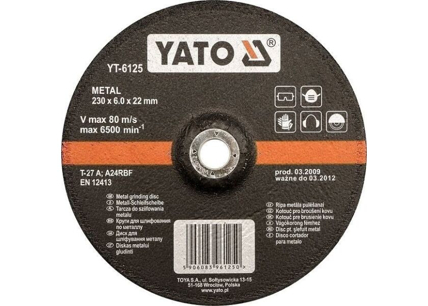 Kotúč na kov 125 x 22 x 6,0 mm vypuklý brúsny - YT-6124